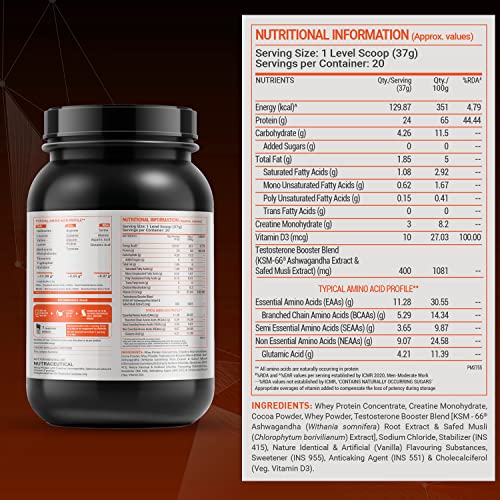 Image of MuscleBlaze Fuel One Black with 24 g Whey Protein, 3 g Creatine & Added Testosterone Blend (Chocolate, 750 g / 1.6 lb)