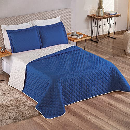 KIT Colcha Cobre Leito Cama Casal Queen 3 peças + 2 Travesseiros Percal Antialérgico 200 fios Casa D