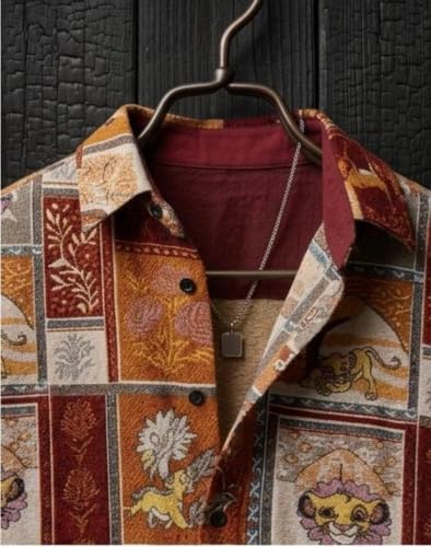 Image of Mens Cotton Cat Printed Shirt Collar Neck Full Sleeves Casual Shirt Regular Fit Button Down Shirt