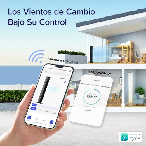 Miniatura 4 de Levoit Ventilador De Torre, Inteligente Con Wifi Alexa, 7.9m S Con Motor Dc, Silencio 25 Db Y 23 W, Ajuste Arriba Abajo 60 , 12 Velocidades Con Mando A Distancia, 4 Modos Y Temporizador 12h, 106cm