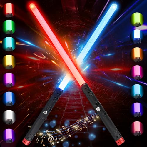 Glovios Sable de Luz, 2pcs Espada Láser 15 Colores con Sonido, 2 En 1 Recargables Espada Laser para Niños, Cumpleaños Regalos Cosplay, Guerra de Las Galaxias