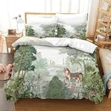 PrintHaven 3D Druck Waldtiere Mikrofaser Bettbezug Waschbar Schlafzimmer Deko Waldmotiv Bettwäsche Set Hautfreundlich Atmungsaktiv Für Zuhause Double（200x200cm）