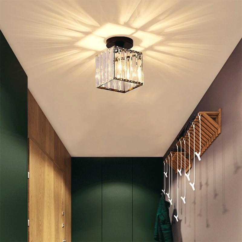Plafonnier carré moderne en cristal doré E27 chic