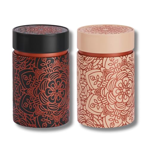 Mandala Tin 150 g Set of 2 with Warm Toned Motifs Elaborately Varnished Inner Lid and Slip Lid Coffee / Tea Container Diameter 7.5 cm Height 11.7 cm Volume Approx. 520 ml