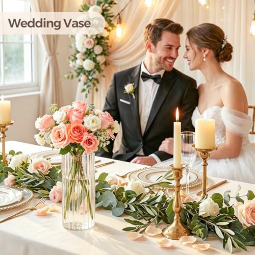 ComSaf Glass Cylinder Vases, Bud Vase for Centerpieces, 8 Inch Tall Ribbed Vase Hurricane Floating Candle Holder, Decorative Flower Vases for Wedding Reception, Home Decor, Housewarming Gift (Clear) - Image 5