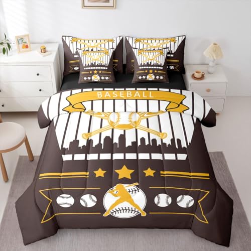 Erosebridal Baseball Seasonal Comforter Sets with Sheets - Baseball City Bedding Set King for Boys Girls San Diego 7Pcs Bed in A Bag Sports Player Game Bed Set