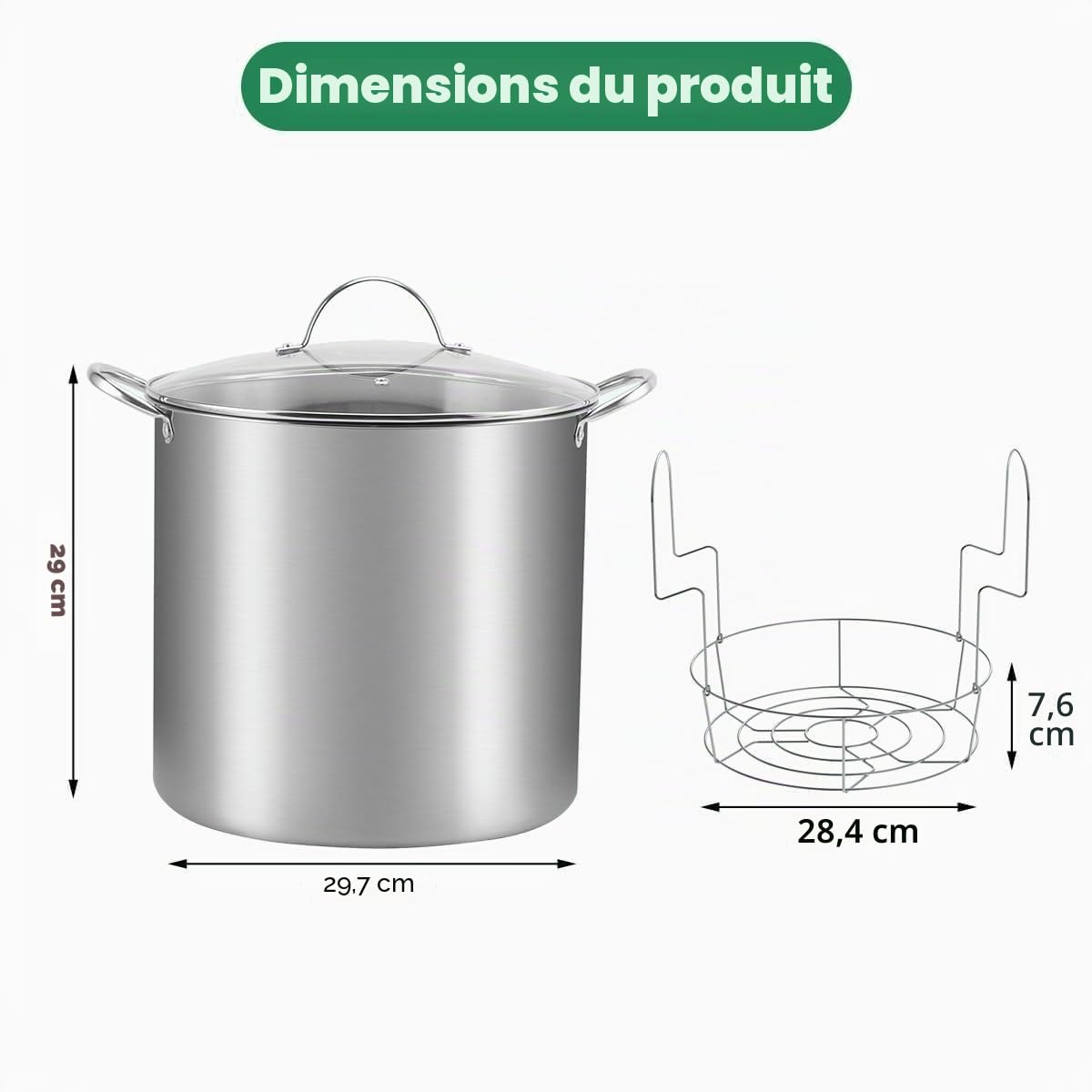 Marmite en acier inoxydable de 20l, kit de démarrage pour débutants avec support, pinces, lève-bocaux. Fonctionne sur toutes les cuisinières, y compris l'induction, le gaz (Bocs non inclus-vert)