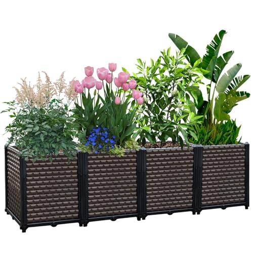 EasyVibe Verhoogd tuinbed zelfbewaterende verdiept 50 cm, 265L grote plantenbakken doos voor buitenplanten, verhoogde patio PP bloem groenten planten container, tuin bed plantenbak kit drainagegaten