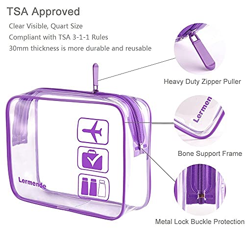 Image of 2pcs /pack Lermende Clear Toiletry Bag TSA Approved Travel Carry On Airport Airline Compliant Bag Quart Sized 3-1-1 Kit Luggage Pouch (Purple)