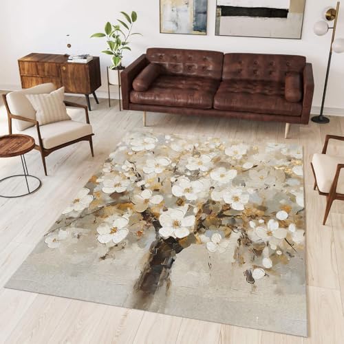 Tapis de salon 3D beige grand format lavable pour chambre - 5