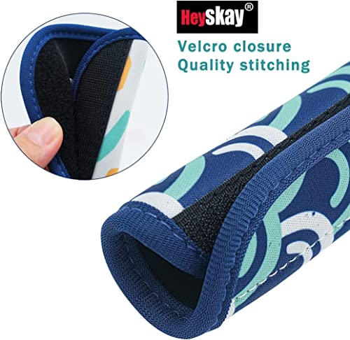 HEYSKAY 3pcs Neoprene Luggage Handle Wrap for Suitcase Identifier Travel Bag Wraps Luggage ID Tags Door Handle Protection Sleeve Cover (Waves Print)3