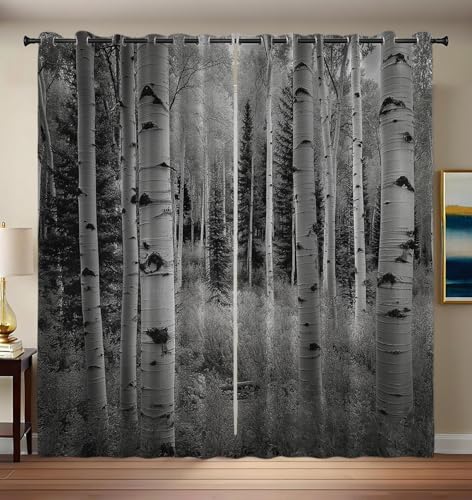 MULERN Cortina De Estampada Bosque Gris De Álamos, Cortinas Opacas con Ojales, Cortinas Termicas Aislantes Frio Y Calor, Cortinas Modernas para Salón Dormitorio, 140An X 175Al Cm (2 Piezas)