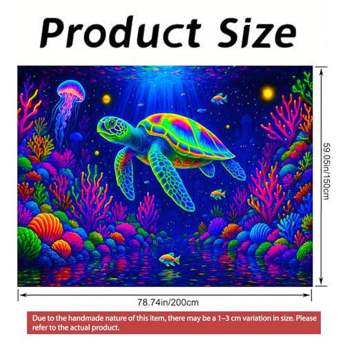 Image of Nuxovilar Sea Turtle Wall Tapestry Polyester 78.74x59.05 In | Glow Poster Trippy Wall Art Ocean Decor UV Backdrop Living Room Bedroom Lounge Space Room (Sea Turtle Reef)