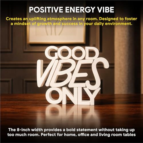 Image of Mad Masters Good Vibes Only Motivational Desk Decor - Aesthetic Table, Shelf & Wall Showpiece for Home Office, Business. Vastu Friendly Gifting, Classic White (20.3 x 16.5 x 2.5 cm)
