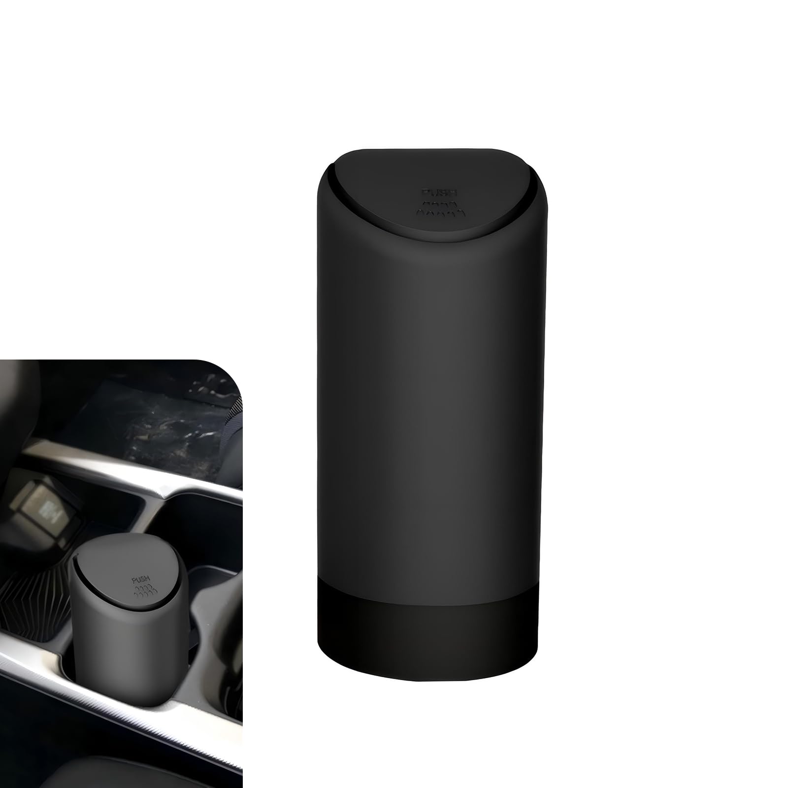 Neferta - Cubo de basura para coche (2,5 x 6,2 pulgadas), integrado, de silicona, portátil, impermeable, pequeño, con tapa, universal, color negro