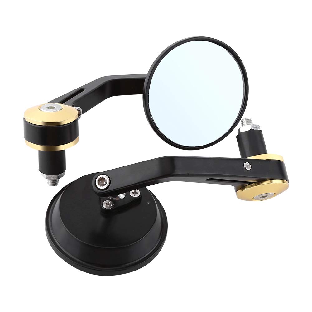 Tomotato 1 Pair Bike Mirrors, Bike Bar End Mirror Round Bicycle Rearview Mirror Safe Cycling Rearview Mirror Universal 7/8 inch(Gold Bar End)