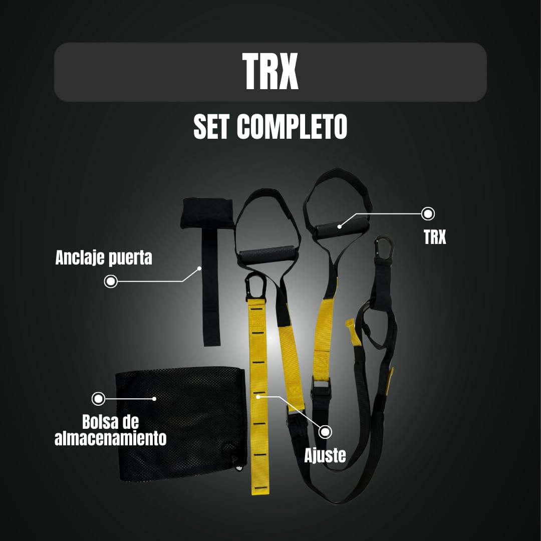 TRX Entrenamiento en casa Kit, 226 kg de Carga Máxima, Anclaje Puerta, Cuerdas de suspensión Pro, Bolsa de Almacenamiento, Fortalecedor, Aumenta Resistencia, Multifunción.