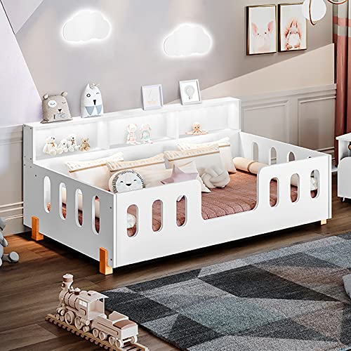 CAMA INFANTIL MONTESSORIANA LED NINA COM NICHO - BRANCO