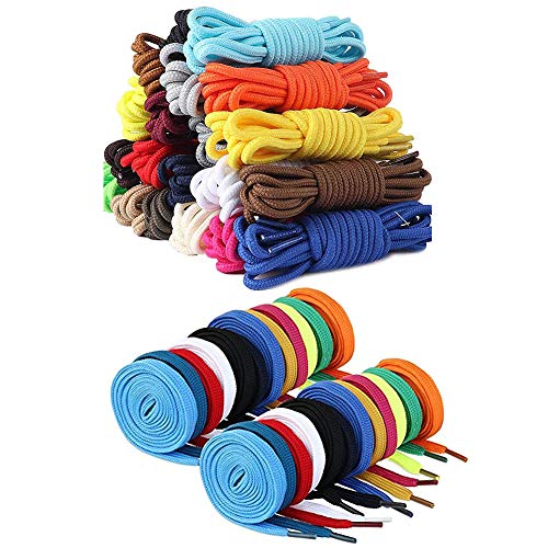 24 Pairs Colored Shoelaces, 12 Pairs Half Round Shoelaces, 12 Pairs Flat Shoelaces, 47 inch Shoelaces for Sport Shoes