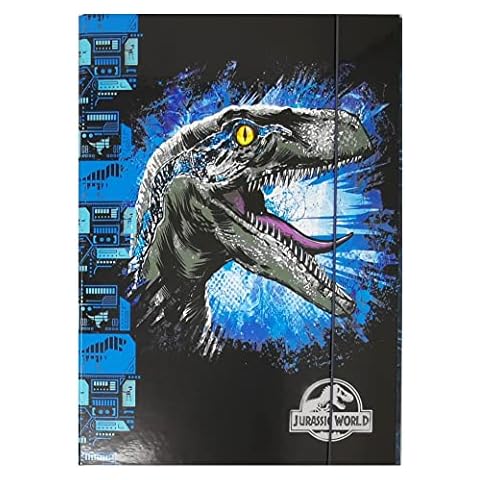 Stabile Kinder Box Sammelbox Heftbox Heftebox Heftmappe Sammelmappe für Schulranzen Dossier Ordner mit Gummizug Gummiband und Innenklappen DIN A4 für Jungen & Mädchen (Dino Jurassic Dinosaurier) Cover