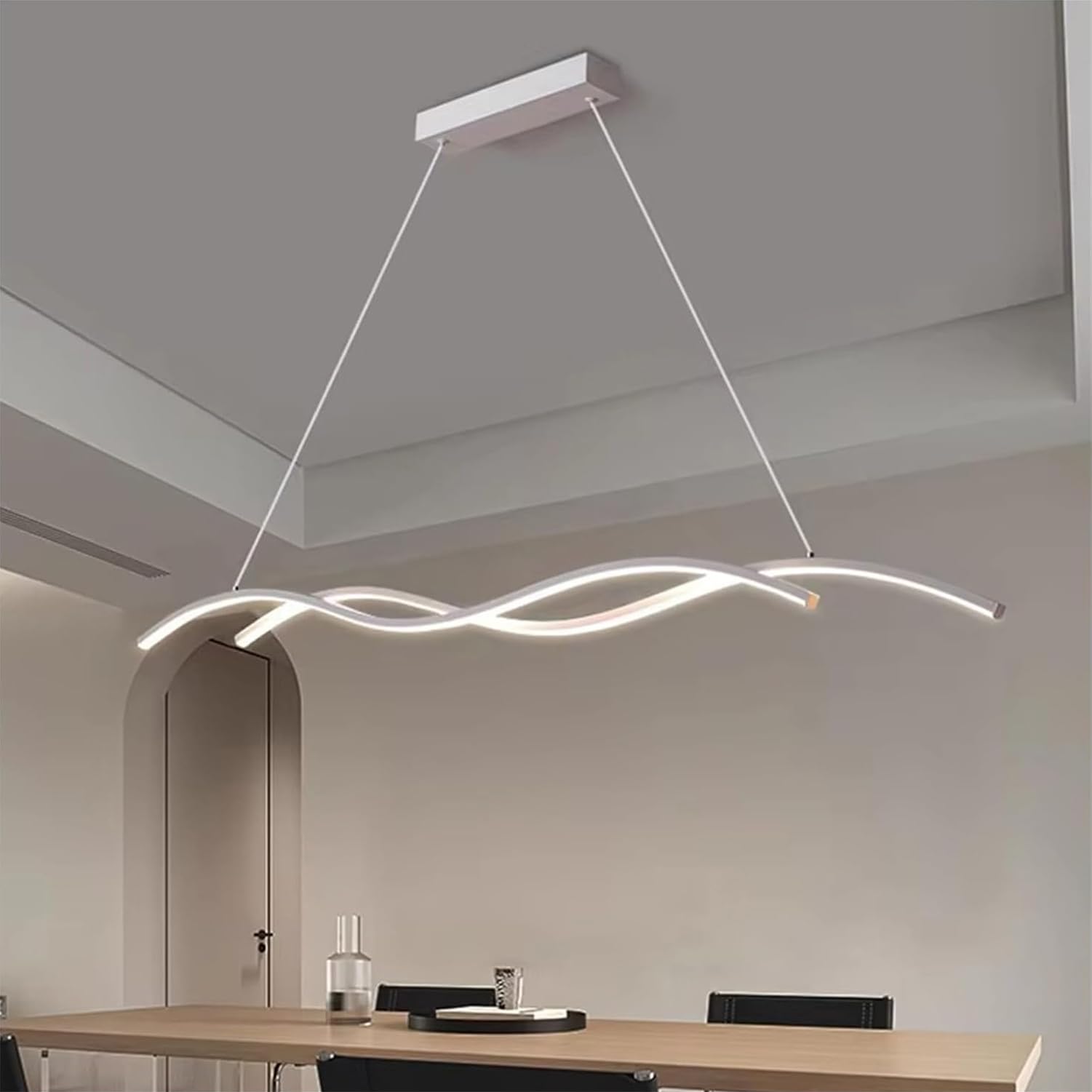 Lampada a Sospensione LED Moderna per Isola Cucina e Tavolo da Pranzo, Dimmerabile 10%-100% con Telecomando, Regolabile in Altezza, Temperatura Colore 3000K-6000K (Bianco, 150cm)