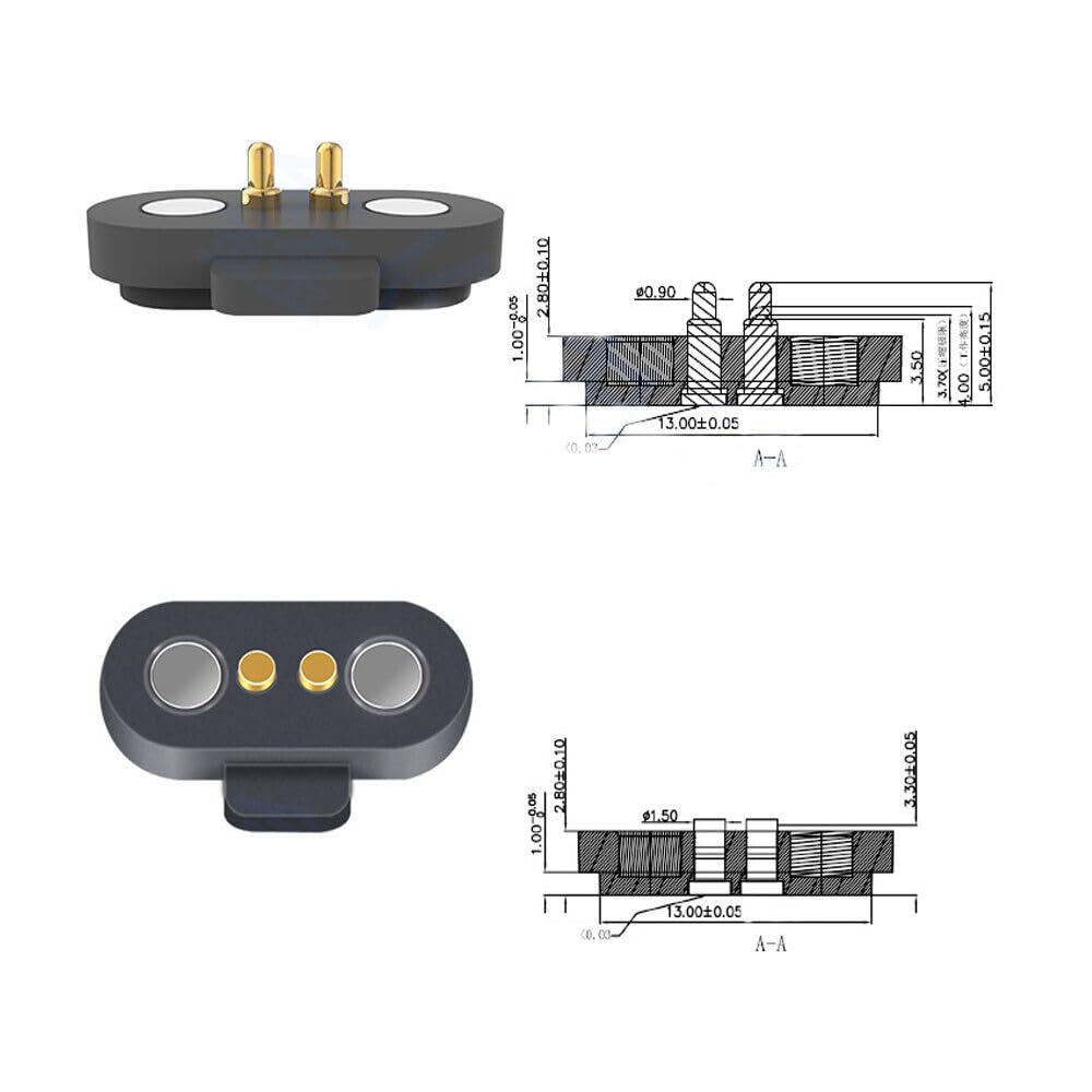 2Pair Magnetic Pogo Pin Connector, 12V 1A Pogopin Male Female 2.5 MM Spring Loaded Connectors, DC Power Socket Elastic Force Waterproof Brass Connect (2 Pin)
