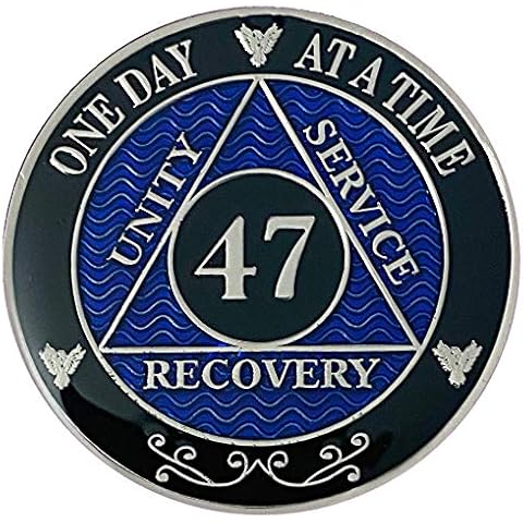 Simply Minimal 47 Year AA Silver Color Plated-Medallion, Alcoholics Anonymous Chip, AA Coin (AA Blue 47 Year Coin) Cover