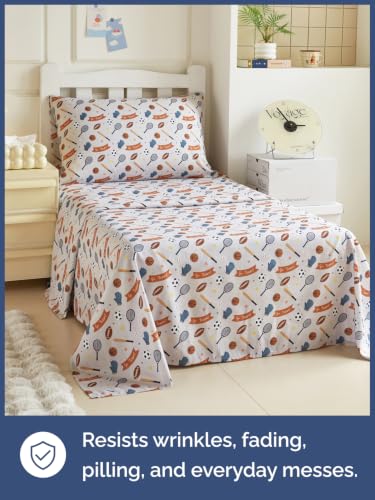 Image of Kids Twin Size Sports Bed Sheets - 3 Piece Kids Sports Sheet Set - Game Day Bedding - Ultra-Soft, Cute & Cozy - Breathable & Machine Washable - Wonderful Fun Bed Set for Boys, Girls, Teens & Toddlers