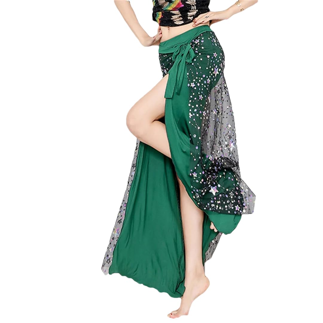 Disimlarl Falda larga de danza del vientre para mujer, falda larga de danza oriental, falda de actuación