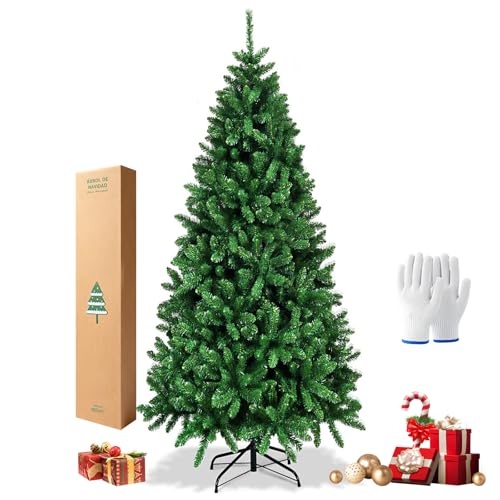 Trailabo Árvore de Natal Luxo Pinheiro, 1.8M 900 Galhos, Folhagem Exuberante e Bela Decoração Festiva. Perfeito para Presentes e Decorações de Natal, Equipado com Luvas de Instalação (Verde-1)
