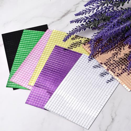 sourcing map 7200 Stück Glas Spiegel Disco Ball Fliesen Selbstklebende Rosa Spiegel Mosaik Fliesen 5 x 5mm für Disco Ball, DIY Handwerk, KTV Dekoration 12 Blatt