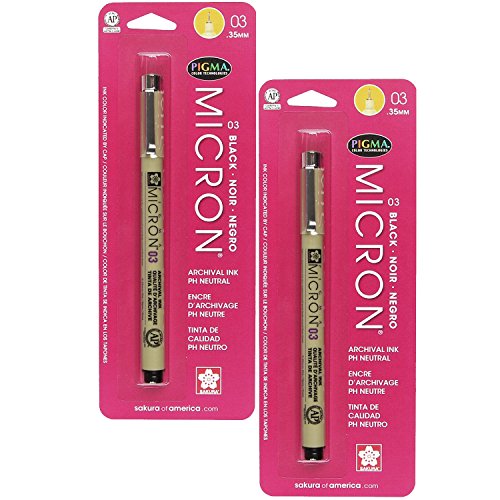 Sakura 30381 Pigma Micron Blister Card 03 Ink Pen, 0.35-mm, Black (2-PACKS)