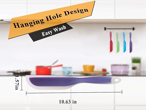 Miniatura 4 de Espátula de cocina flexible con forma de cuchillo de silicona antiadherente, utensilios de cocina con núcleo de nailon (azul) (morado)