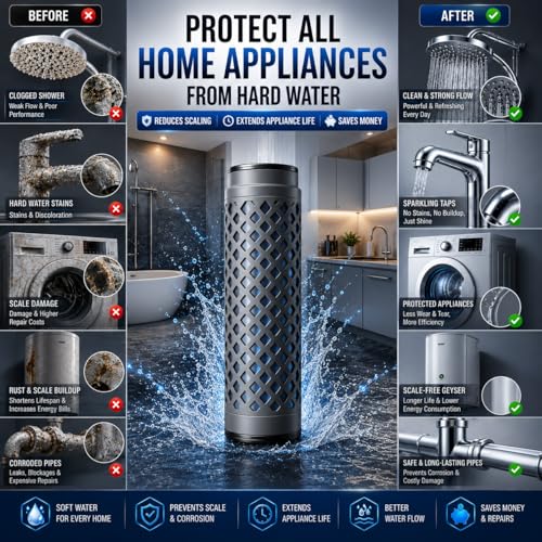 Image of Hard Water Softener | For Complete House | Protects Taps, Pipes & Bathrooms | Reduces Dry Skin & Hair Loss | Easy to Use | 1 year Life | No Maintenance | Food Grade