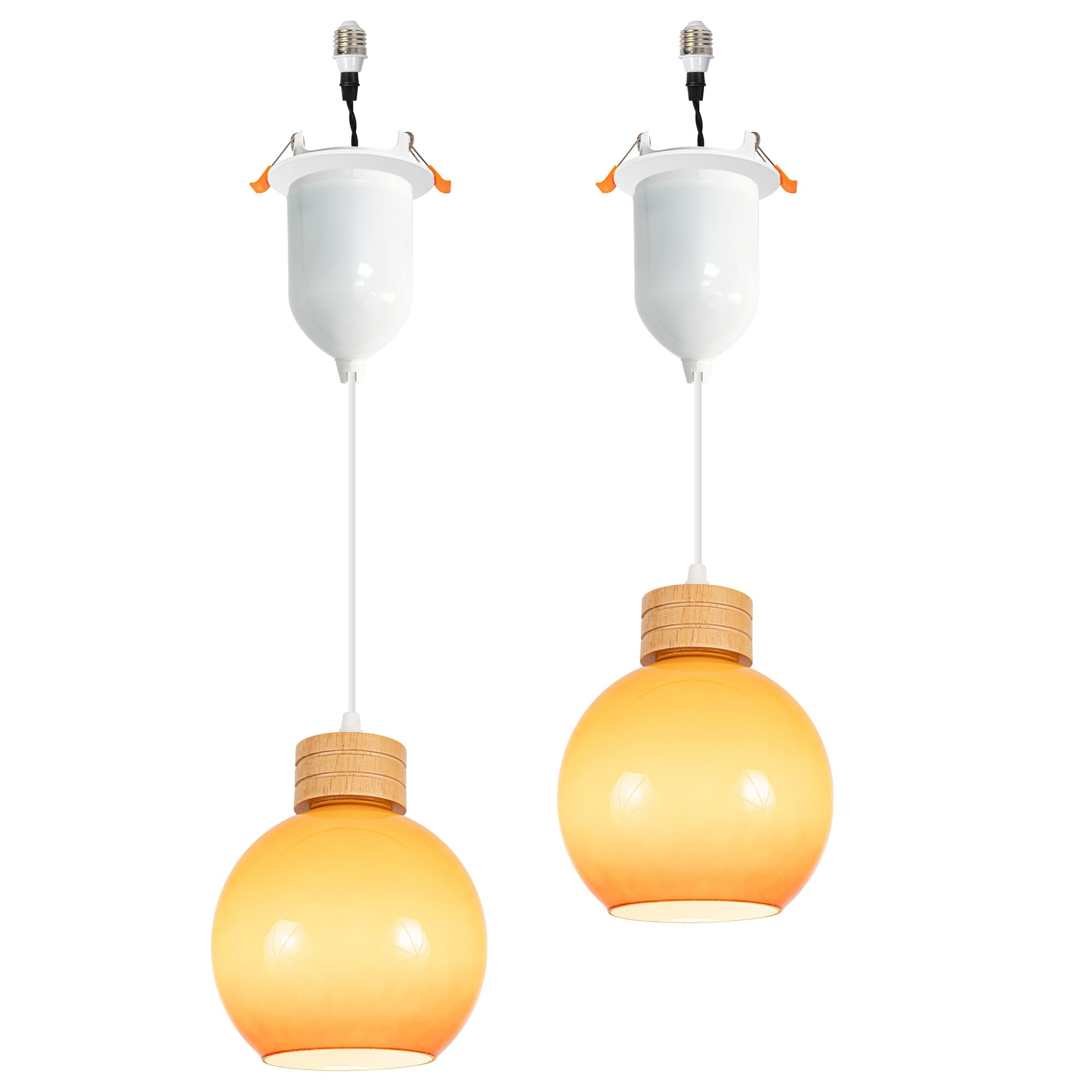 SKIVTGLAMP Adjustable Height Dimmable Can Lights Retrofit Recessed Light Instant ON Compatible E26 Adapter T24 Connector for 4~5in Holes Mid Century Gradient Orange Globe Circular Shade Wood Socket