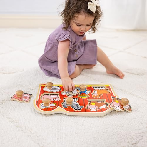 Melissa & Doug Wooden Jumbo Knob Puzzle 2-Pack for Baby and Toddler Boys and Girls – Large Farm, First Shapes - image 7