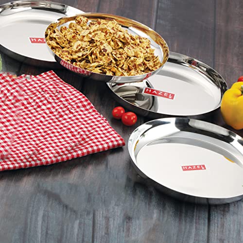 Image of HAZEL Steel Plates for Lunch |Plates Set Steel for Dinner | Steel Dinner Plates Set, 26.8 cm, Set of 4