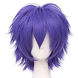 LABEAUTÉ Max Beauty Unisex Anime Short Cosplay Short Wigs With Bangs Heat Resistant Hair for Party and Halloween for Gift + Free Cap (Dark Lavender)