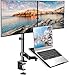 HUANUO Laptop Mount, Height Adjustable Dual Monitor Mount with Laptop Keyboard Tray Fit Two 13 to 27 Inch Flat Curved Computer Screens and 10 to 17 Inch Notebooks Gaming