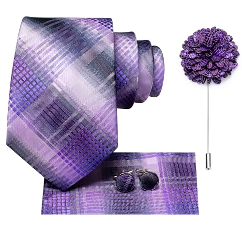 Image of Hi-Tie Men's Tie Lapel Pin Set Pocket Square Cufflinks Formal Woven Silk Tie Sets Wedding Party