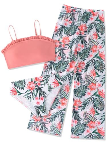 Image of Vogseek 6-16T Girls 3 Pieces Bikini Bathing Suit with Rash Guard Pants Quick Dry Swimwear Cover-Up Sets