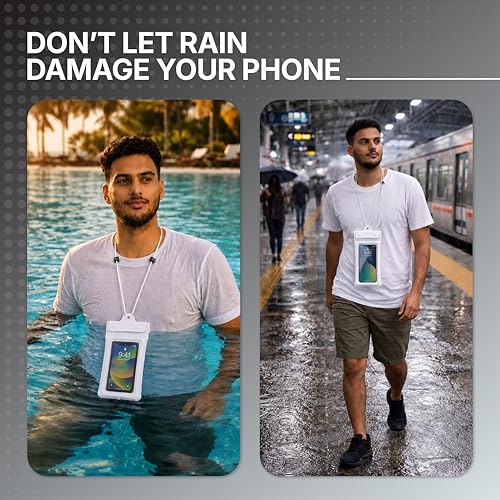 Image of Robustt Floating Waterproof Mobile Pouch with Neck Lanyard | Air Cushion Float Protection & Touch Screen Compatible | Fits Smartphones Upto 7 Inch |Triple Seal Waterproof Cover for Beach, Rain, Pool