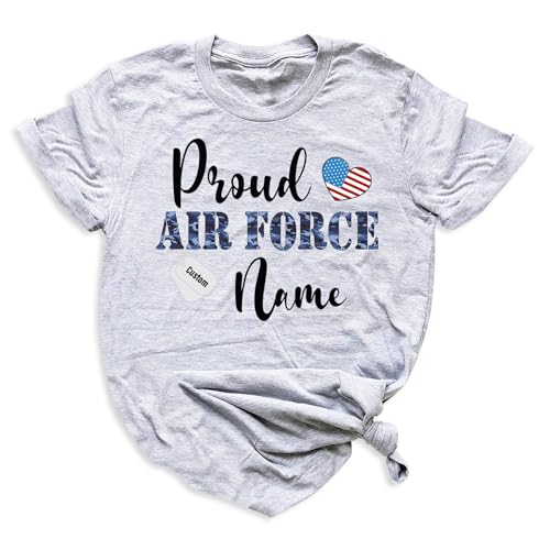 Customizable Proud Military Family T-Shirts, Personalized Army Marine Navy Air Force Mom Dad and Relatives with Dog Tag Print, Boot Camp Graduation Gifts2