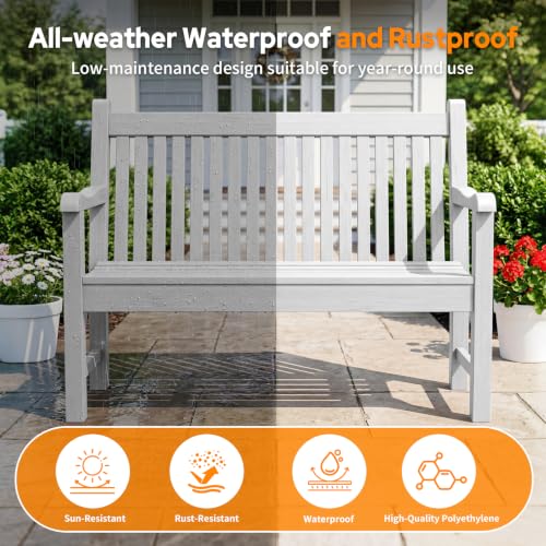 Image of Psilvam 2-Person Outdoor Bench with 700 Lbs Weight Capacity, White