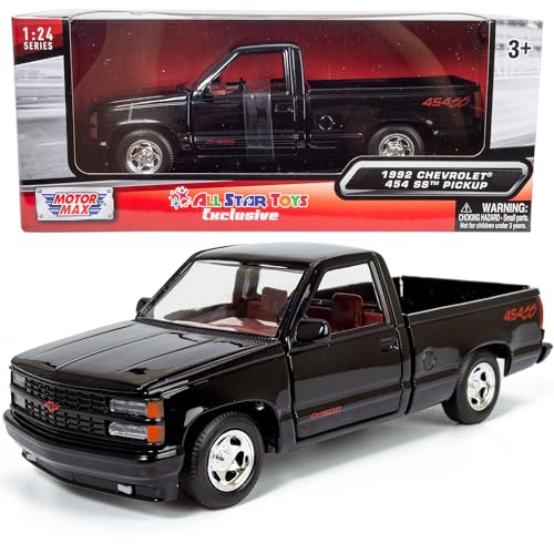 All Star Toys 1992 Chevy 454SS camioneta camioneta escala 1/24 modelo fundido a troquel, color negro con interior rojo Motormax 73203 edición exclusiva