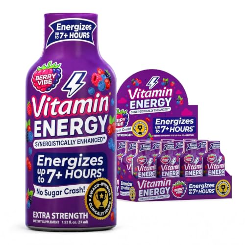 Vitamin Energy Berry Vibe Shot 4 Pack 260mg Caffeine, Zero Sugar, Vegan B12
