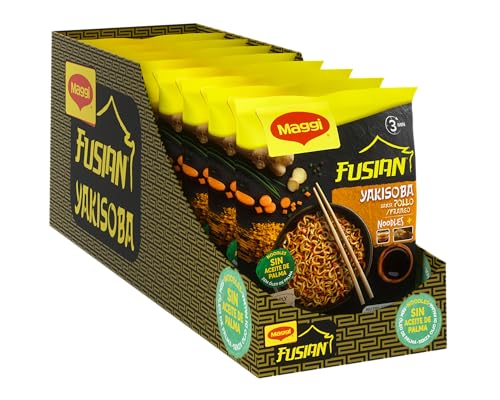MAGGI Fusian Yakisoba Pollo - Noodles de trigo con salsa, hortalizas deshidratadas y condimiento sabor a pollo - Pack de 8 x 120g