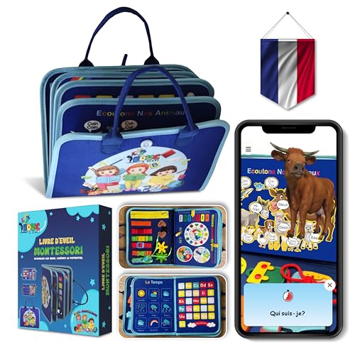 Educ &amp; Sense - Busy Board Montessori Français - Bonus : Application Mobile Réalité augmentée 3D : Ecoutez, Donnez Vie aux Animaux - Jeu éducatif 3 Ans, Cadeau Enfant Garçon Fille 1 2 3 4 Ans