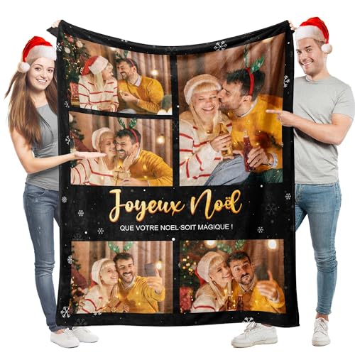 Easycosy Cadeau Noël Femme, Plaid Personnalisé Photo, Couverture Personnalisée avec Photo et Texte, Idée Cadeau Personnalisé pour Femme, Homme, Maman, Papa, Couple,Meilleure Ami,Famille,Anniversaire