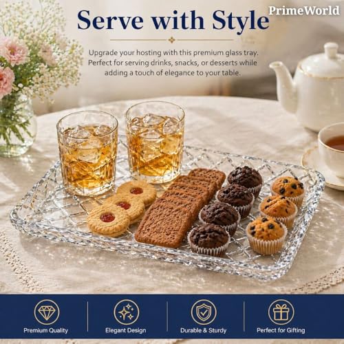 Image of PrimeWorld Glass Serving Plate 280 mm - 1 Pc | Crystal Clear Large Dinner Plate for Pasta, Salad, Desserts & Snacks | Elegant Glass Plate for Home, Parties & Gifting